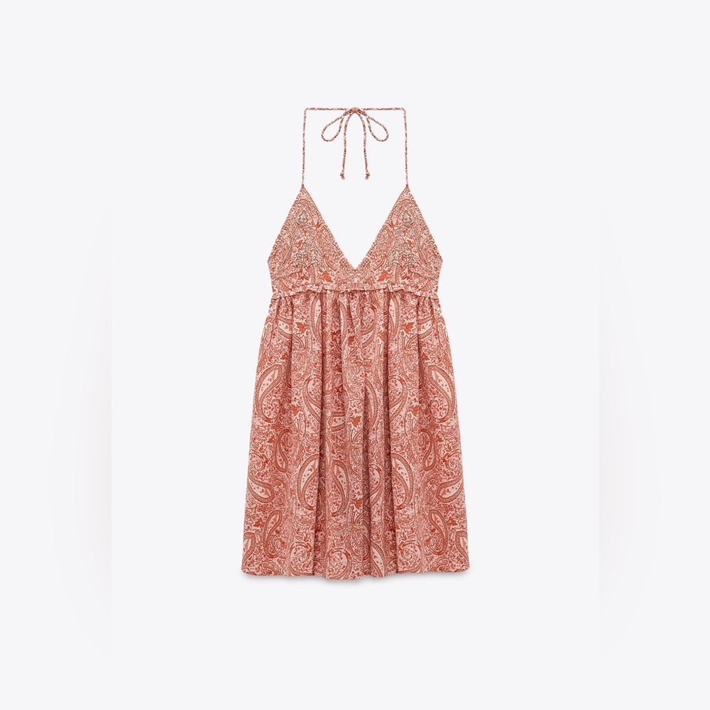 Printed Beaded Mini Dress